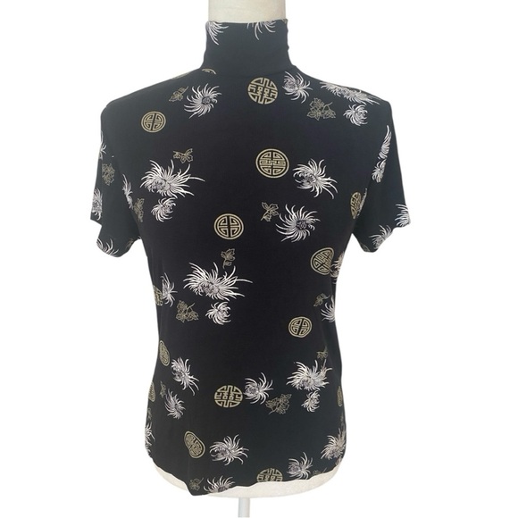 Frazier Lawrence Womens Slinky Asian Print Black Y2k Turtleneck Top Size Medium - Picture 4 of 9